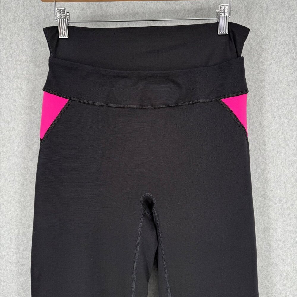 Spanx Womens SlimX Bagel Buster Double Waistband Flare Legging Size L Black Pink - Picture 2 of 13